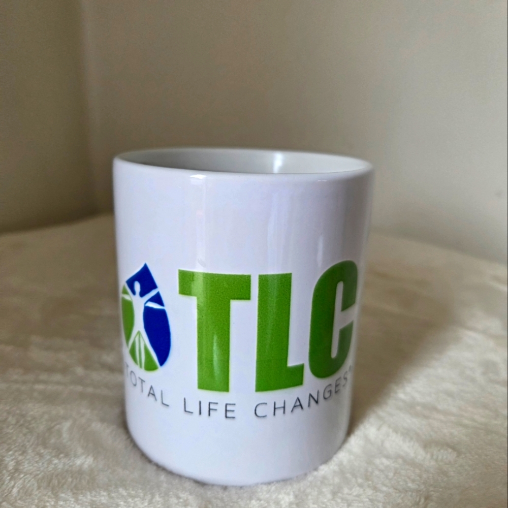 TLC Total Life Changes White Blue Green Logo Ceramic Mug